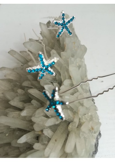 Кристални фуркети за коса в цвят тюркоаз Sea Star Turquoise - 3 броя